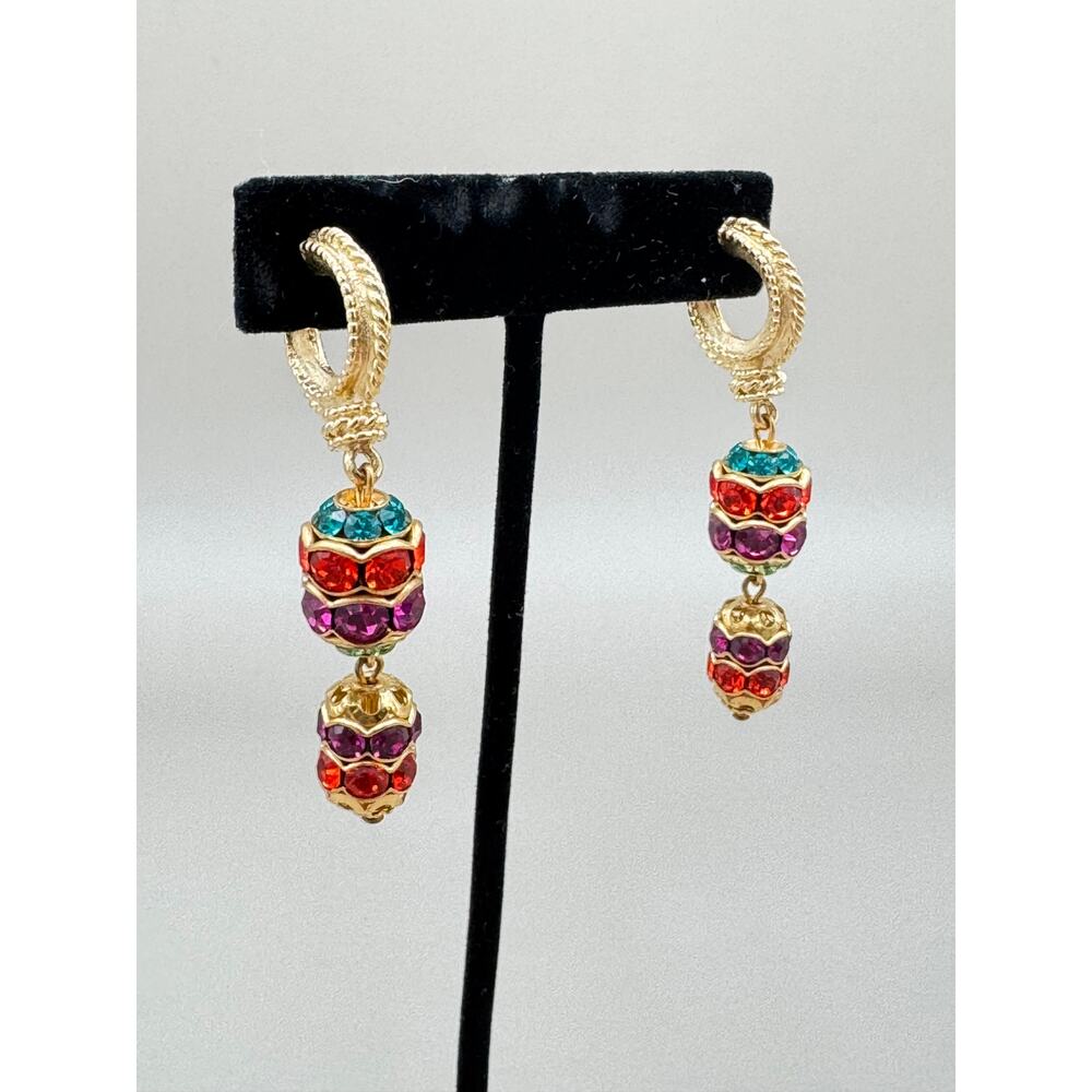 Vintage Mister Bijoux Glam Multicolor Austrian Crystal Dangle Earrings